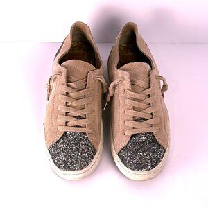 Dolce Vita Blush Suede Sneakers with Silver Glitter Toes and Heels